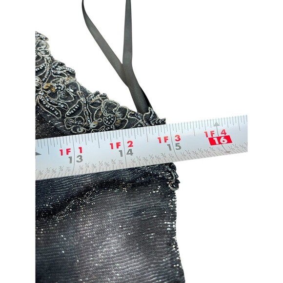 VTG 90s Niki Livas Black Silver Shimmer Halter Beaded Formal Evening Dress 6 Y2K - Picture 14 of 16